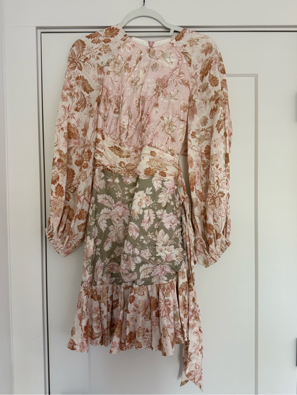 Zimmermann Pink, Beige and Green Mixed-Print Long Sleeve Dress